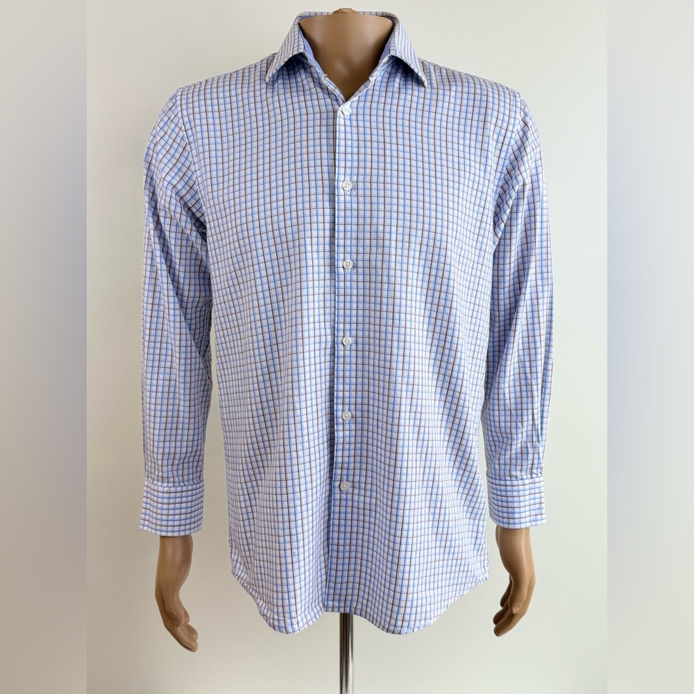 Tattersall London Men's Button Long Sleeve Checkered Shirt, Size 15.5 (34/35)